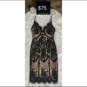 Black With Nude Lace Spaghetti Strap Dress